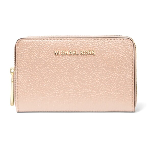 Michael Kors Soft Pink Jet Set Leather Small Zip Around Card Case Wallet NWT $78 - Picture 1 of 2